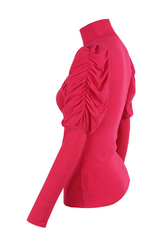 Hot pink Pleated Trim Sleeve High Neck Jumper